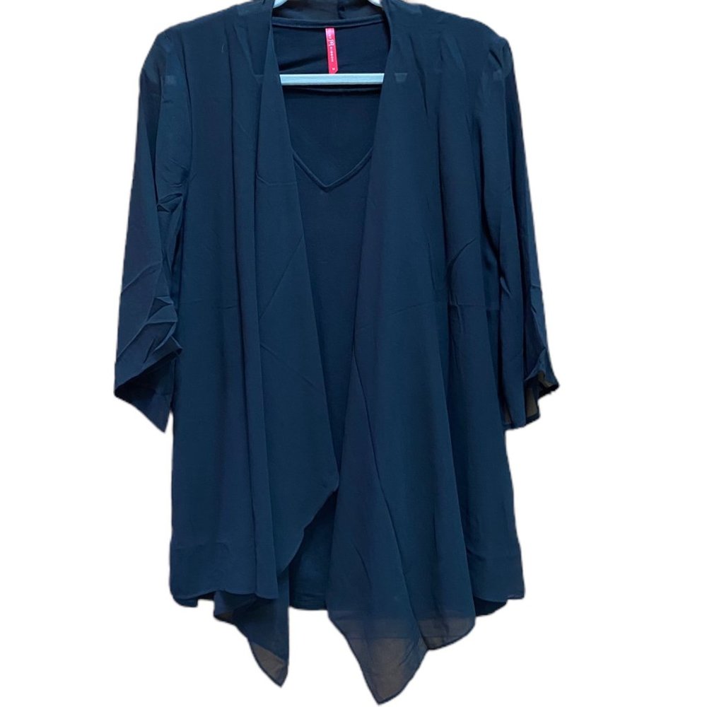Ruby Ribbon Black Blouse w/ Layered Chiffon Cardigan Layer M